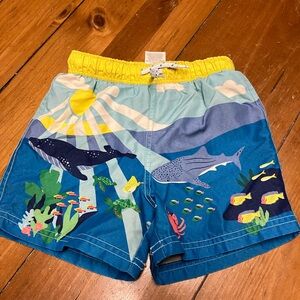 Boden Kids Marine Life Swim Trunks - Blue and Yellow